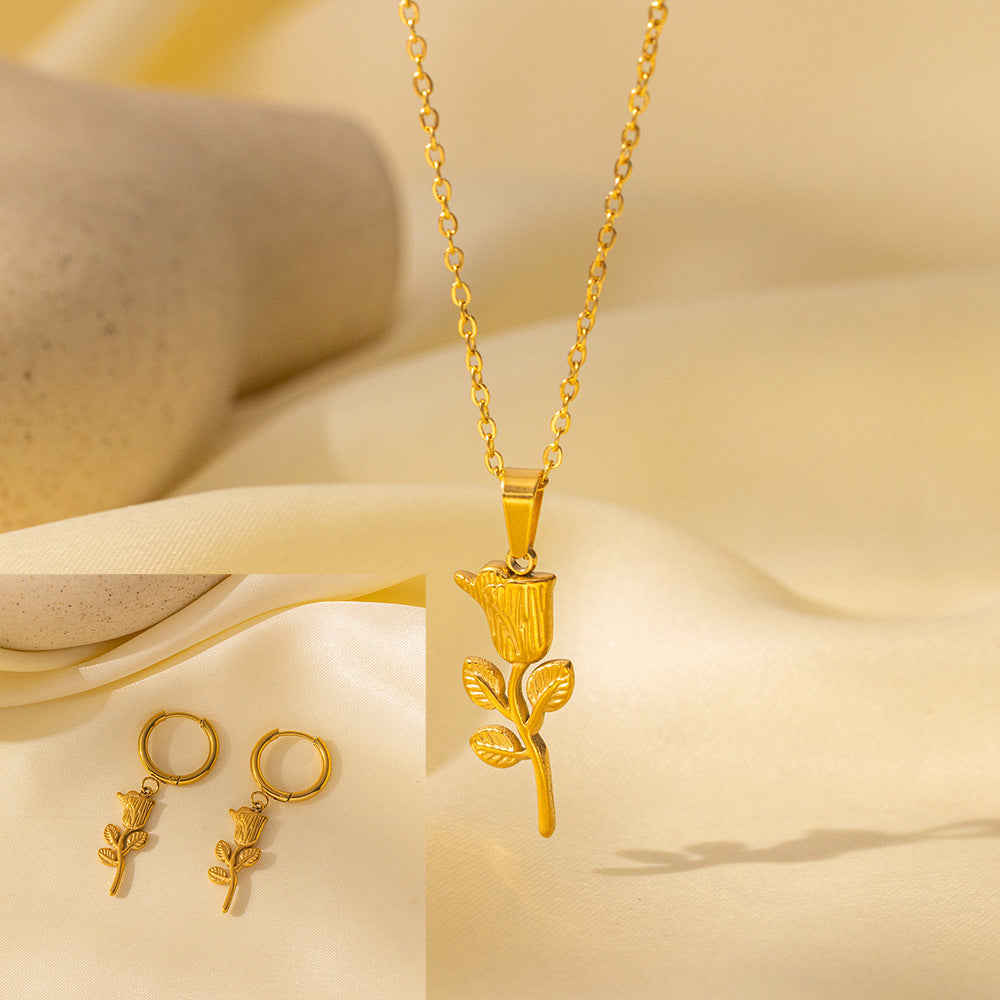 Stainless Steel Necklace Earrings Women'S Jewelry Suit