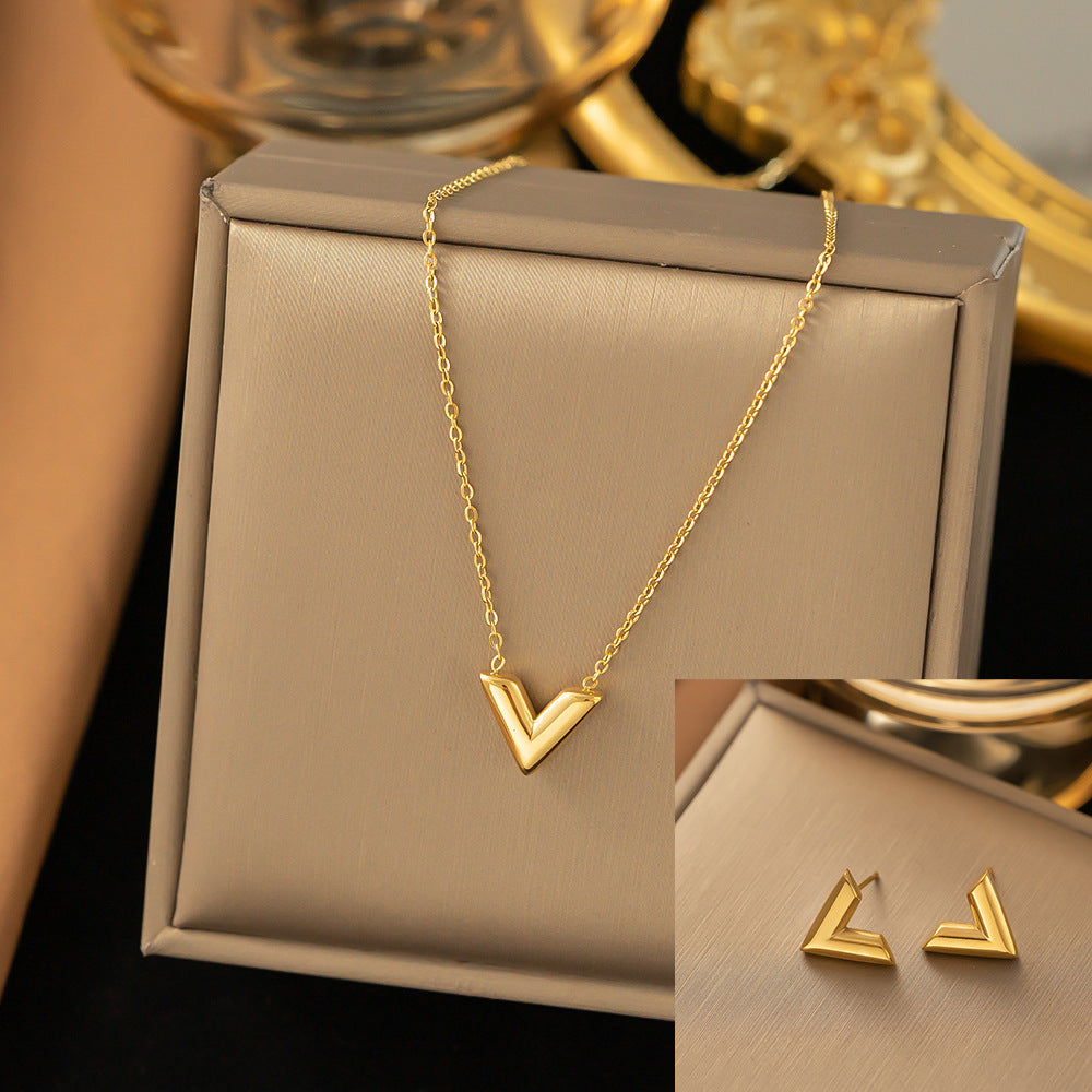 Stainless Steel Necklace Earrings Women'S Jewelry Suit