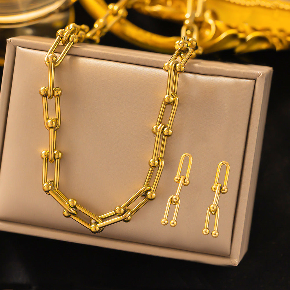 Stainless Steel Necklace Earrings Women'S Jewelry Suit
