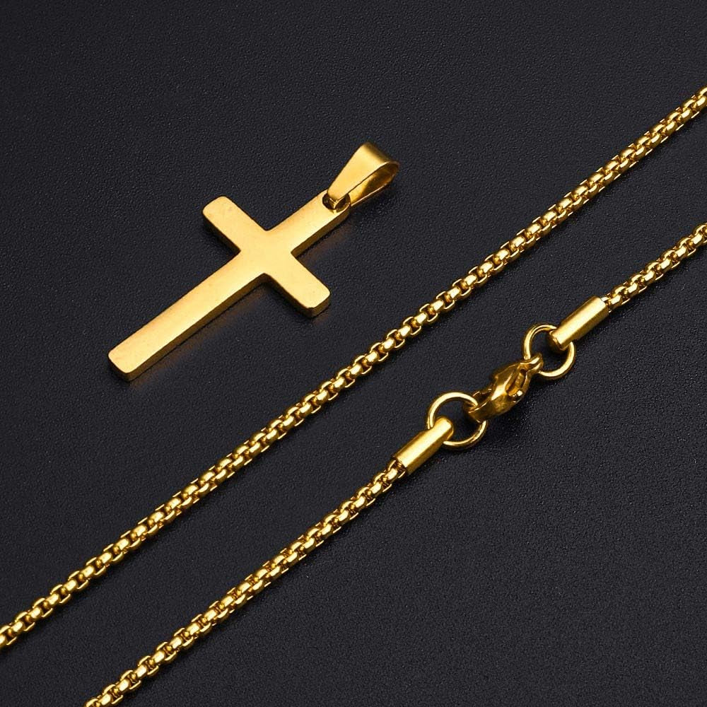 Gold Cross Pendant for Men Gold, Mens Cross Necklace Simple Cross Pendant Necklace Men'S Simple Jewelry Birthday for Men, Faith Cross Chain Necklace 24 Inch