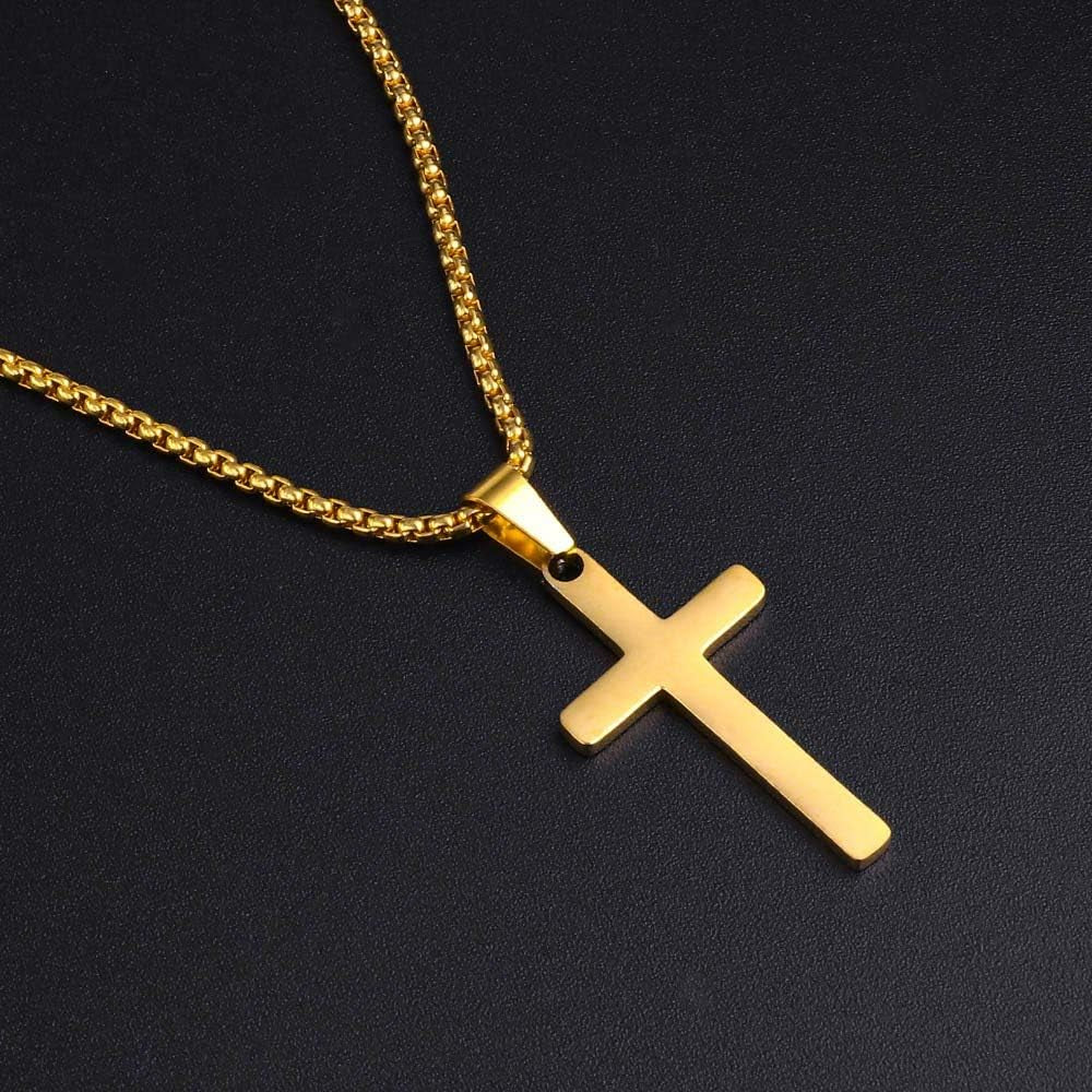 Gold Cross Pendant for Men Gold, Mens Cross Necklace Simple Cross Pendant Necklace Men'S Simple Jewelry Birthday for Men, Faith Cross Chain Necklace 24 Inch