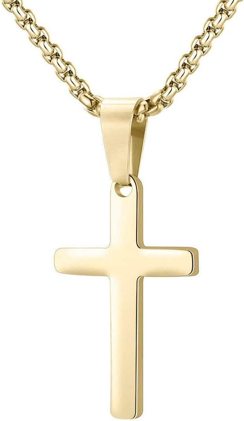 Gold Cross Pendant for Men Gold, Mens Cross Necklace Simple Cross Pendant Necklace Men'S Simple Jewelry Birthday for Men, Faith Cross Chain Necklace 24 Inch