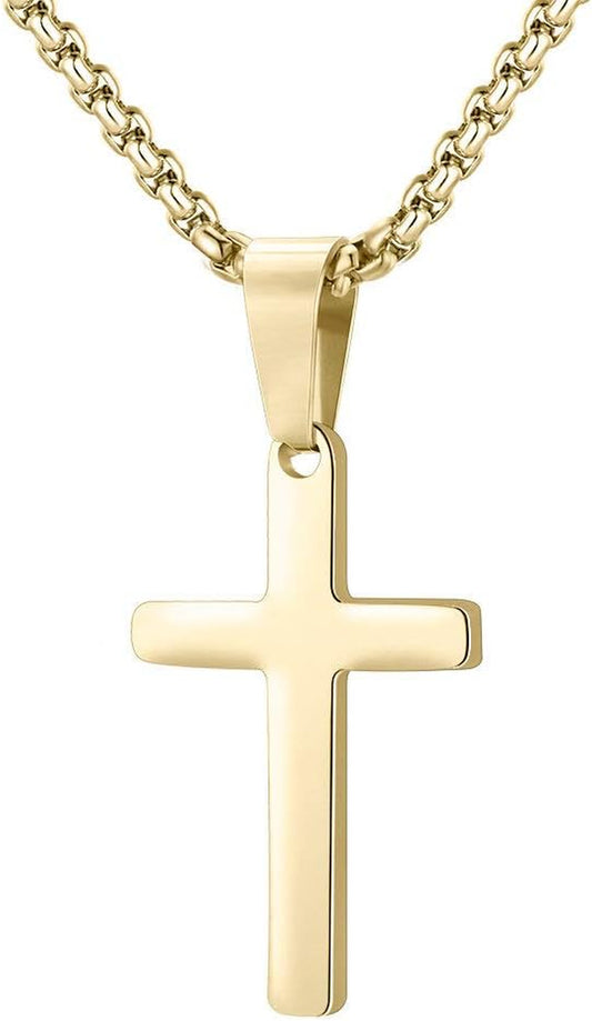 Gold Cross Pendant for Men Gold, Mens Cross Necklace Simple Cross Pendant Necklace Men'S Simple Jewelry Birthday for Men, Faith Cross Chain Necklace 24 Inch