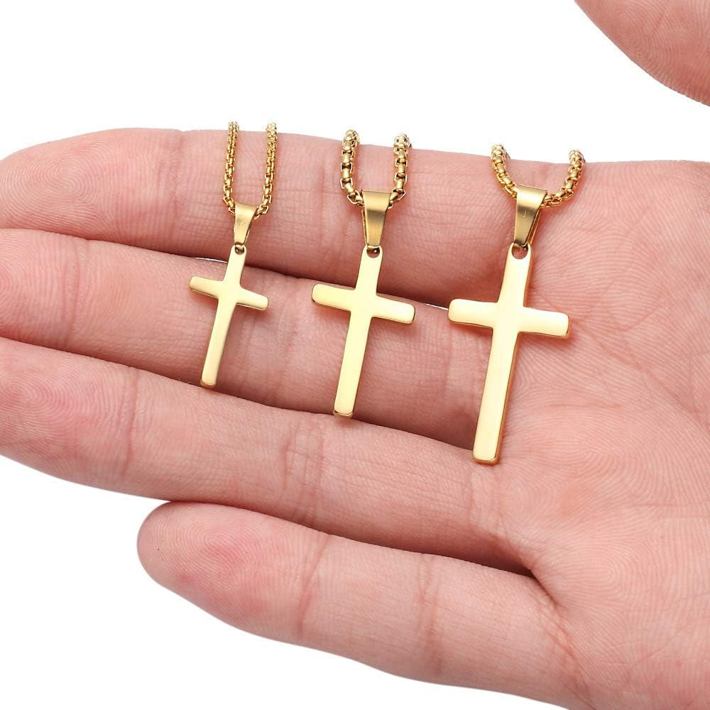 Gold Cross Pendant for Men Gold, Mens Cross Necklace Simple Cross Pendant Necklace Men'S Simple Jewelry Birthday for Men, Faith Cross Chain Necklace 24 Inch