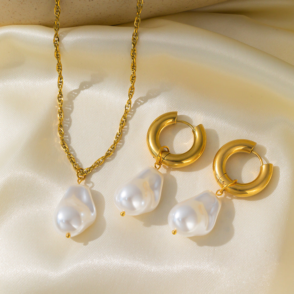 Stainless Steel Necklace Earrings Women'S Jewelry Suit