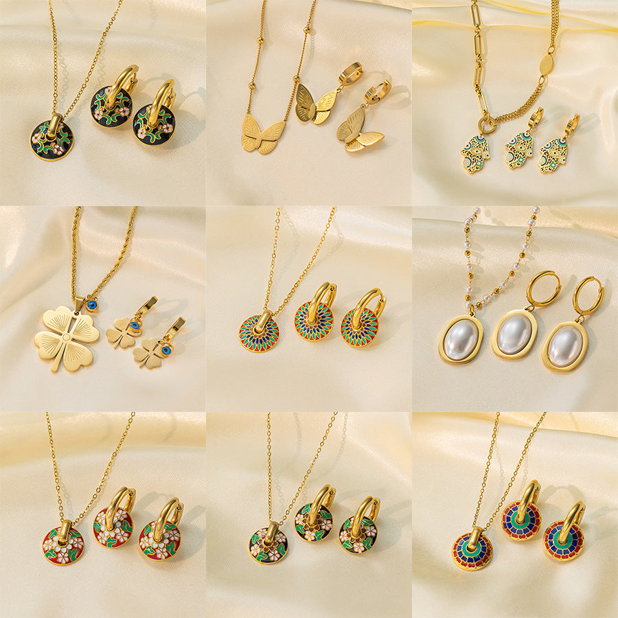 Stainless Steel Necklace Earrings Women'S Jewelry Suit